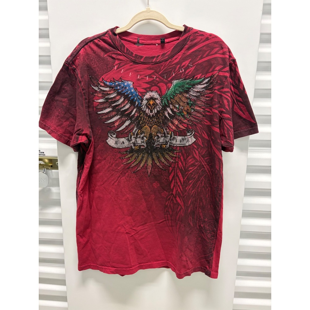 Vintage Affliction T Shirt Mens Large Red Raza Unida Eagle Rhinestone Fair